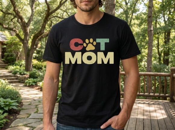 Retro Cat Mom Typography SVG - Vintage: A Bold Graphic Design Asset for T-Shirt Designs and More